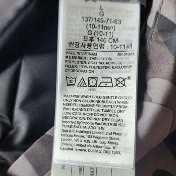 GAP Kids Lightweight Reverse Puffer Black Camo Gray Big Boys Size L - Picture 15 of 16